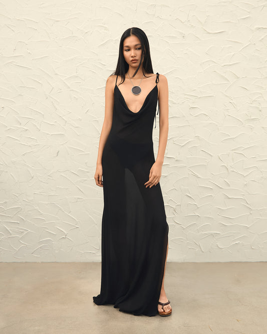 ZENYA MAXI SHEER DRESS - BLACK