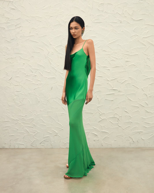 ZENYA MAXI SLIP DRESS - GREEN