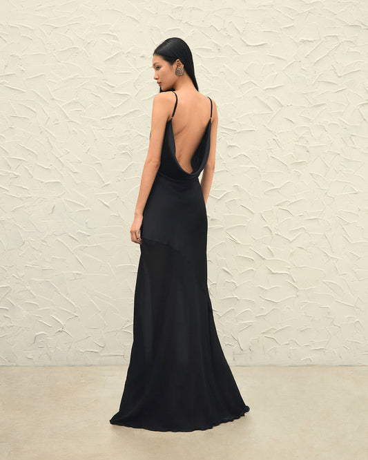 ZENYA MAXI SLIP DRESS - BLACK