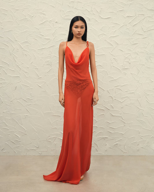 ZENYA MAXI SHEER DRESS - ORANGE