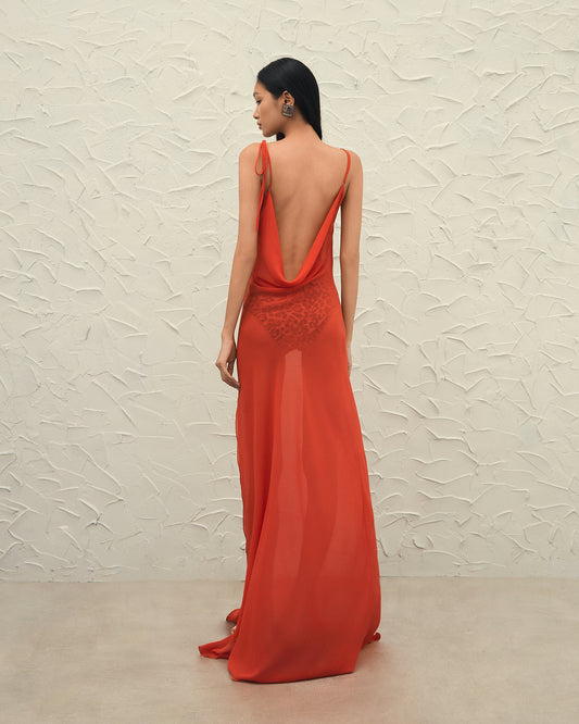 ZENYA MAXI SHEER DRESS - ORANGE