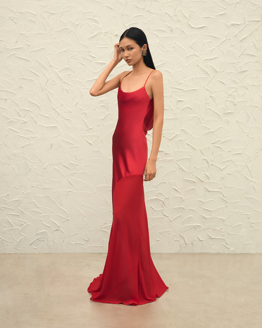 ZENYA MAXI SLIP DRESS - RED